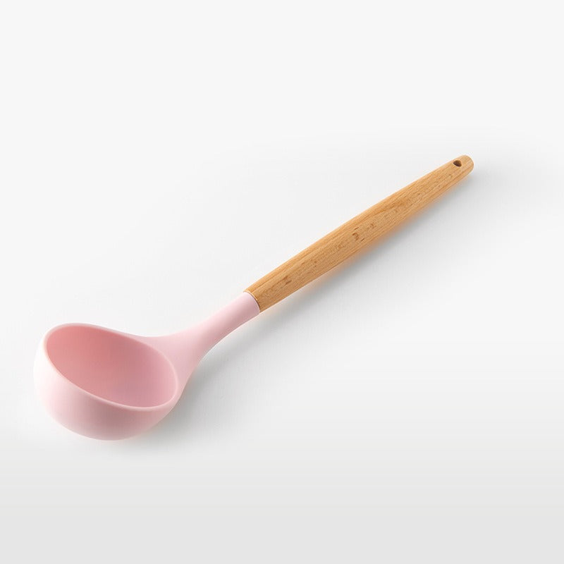 11-Piece Barreled Cooking Utensils Set With Wooden Handle Pink 🇨🇳