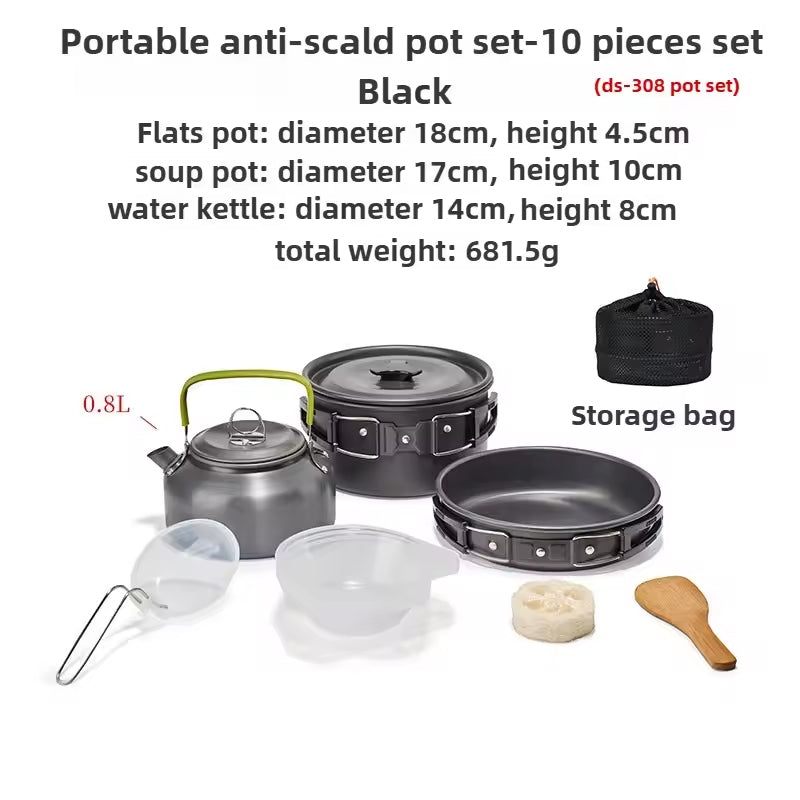 1-3 Person Camping Cookware Set: Light, Portable Pot & Pan in Carrying Bag, Ideal for Outdoor Trips 🇨🇳