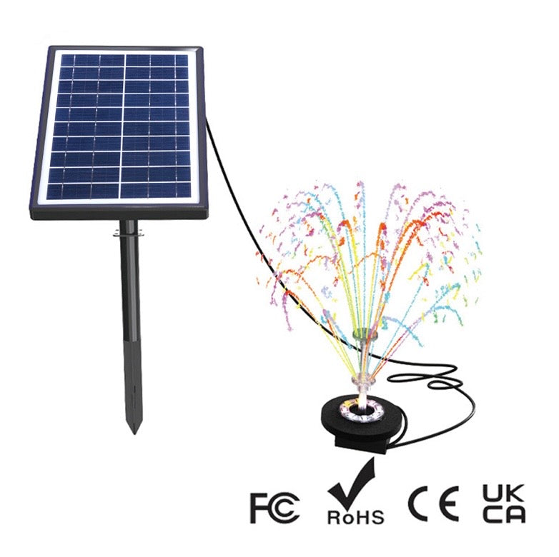 7W Solar Powered Fountain Coloured LED Water Pump with 11 Nozzles for Garden, Fountain, Birth Bath 🇬🇧