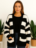 Knitted Stripped Balloon Sleeve Cropped Cardigan 🇬🇧