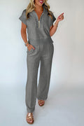 Gray Half Zip Polo Tee Casual Pant Set 🇺🇸