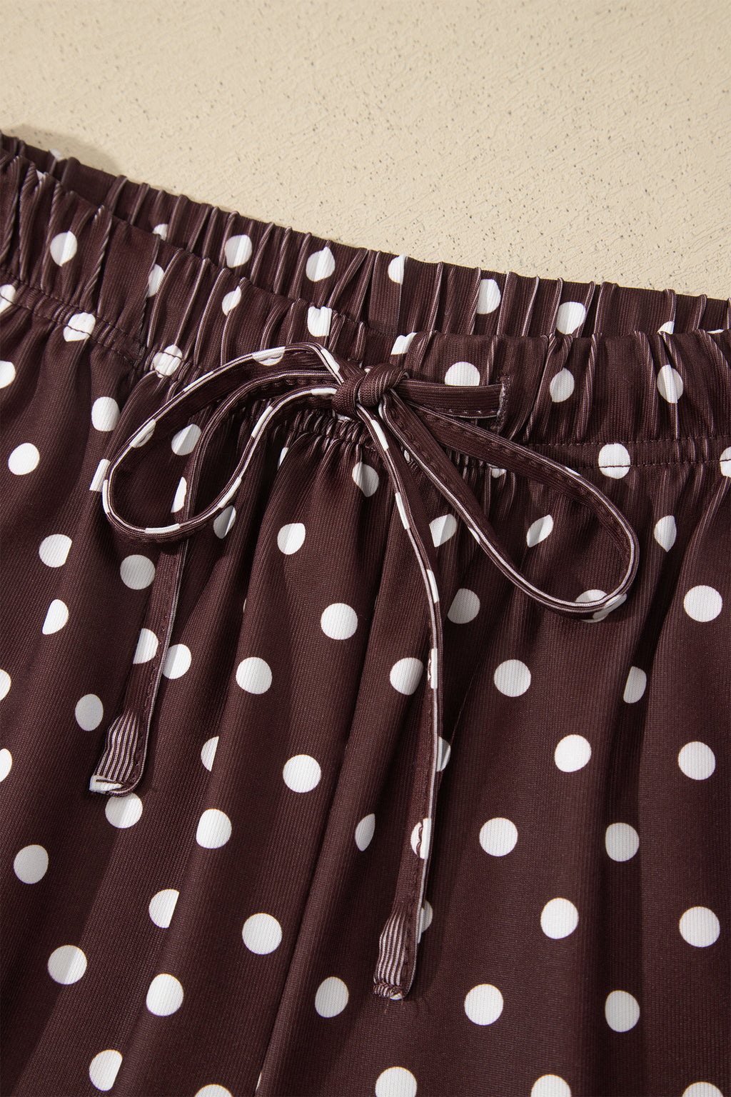 Brown Polka Dot Halter Tank Drawstring Elastic Waist Short Set 🇺🇸
