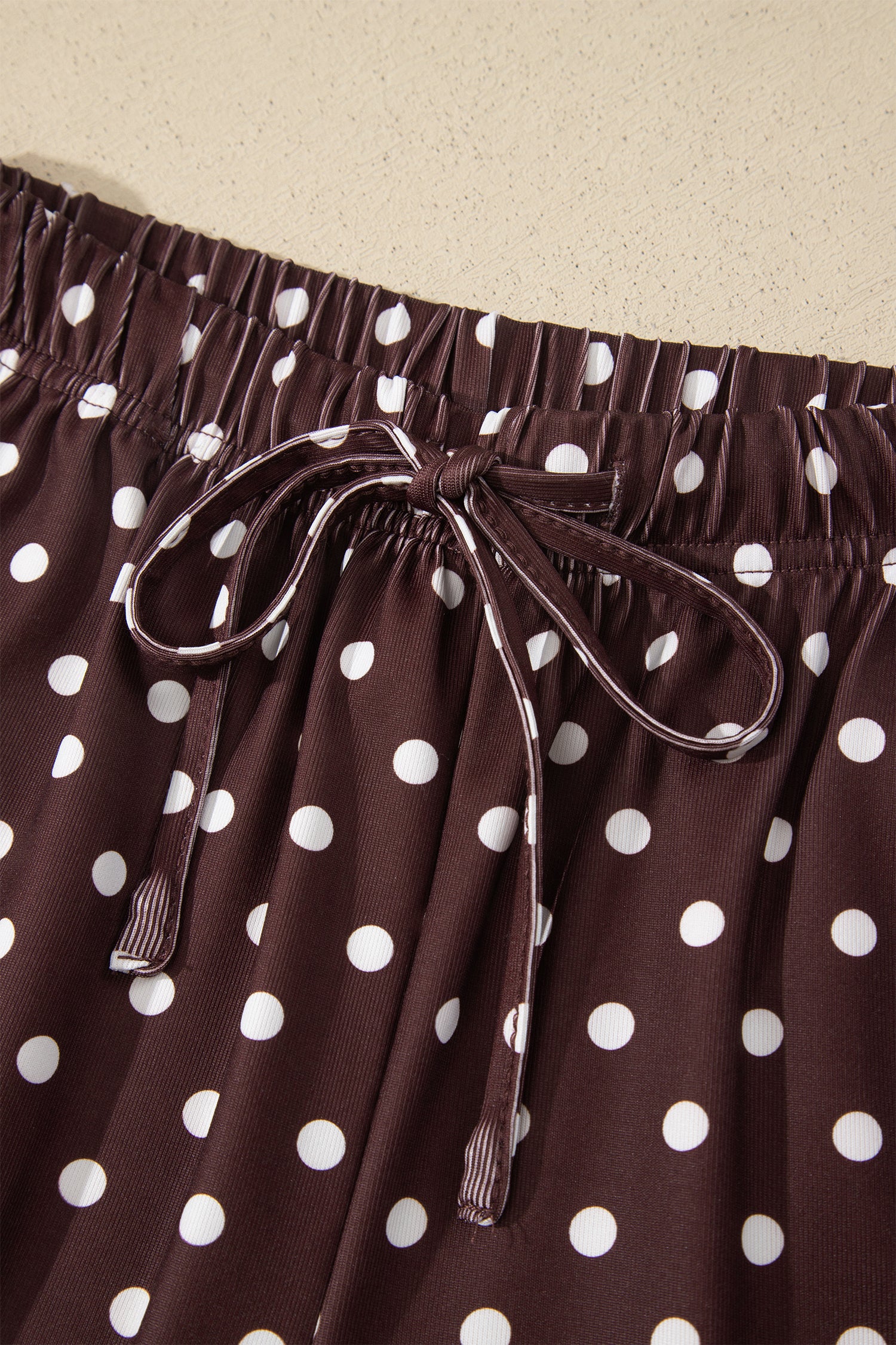 Brown Polka Dot Halter Tank Drawstring Elastic Waist Short Set 🇺🇸