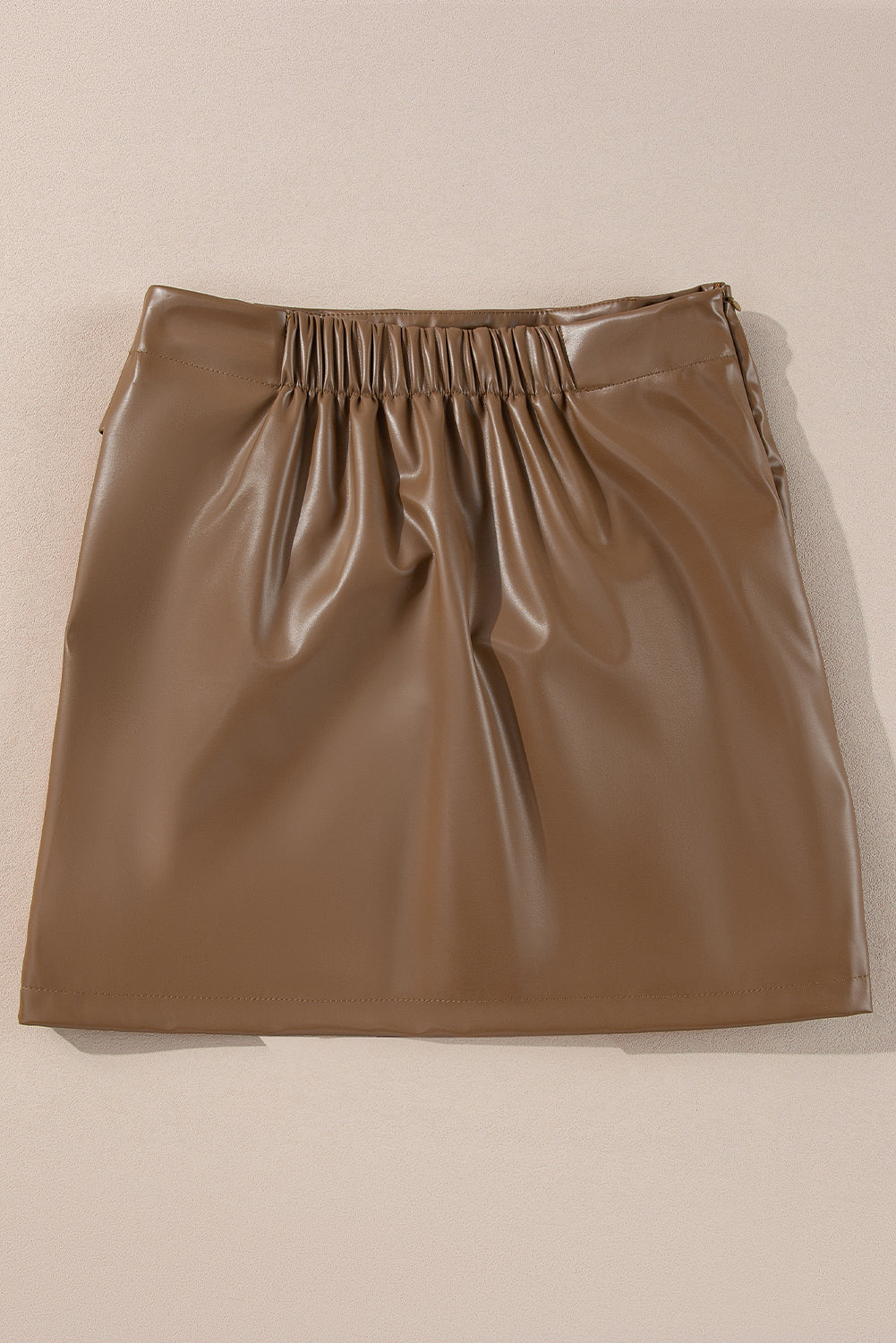 Coffee Bowknot Faux Leather Mini Skirt 🇨🇳