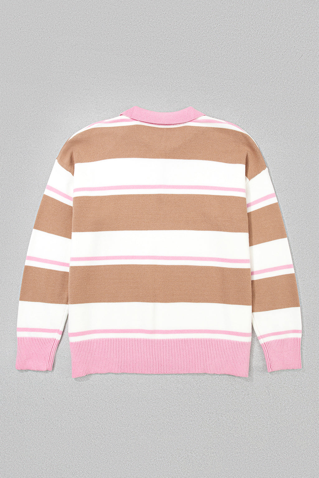 Pink Stripe Striped Colorblock V Neck Long Sleeve Tunic Sweater 🇺🇸