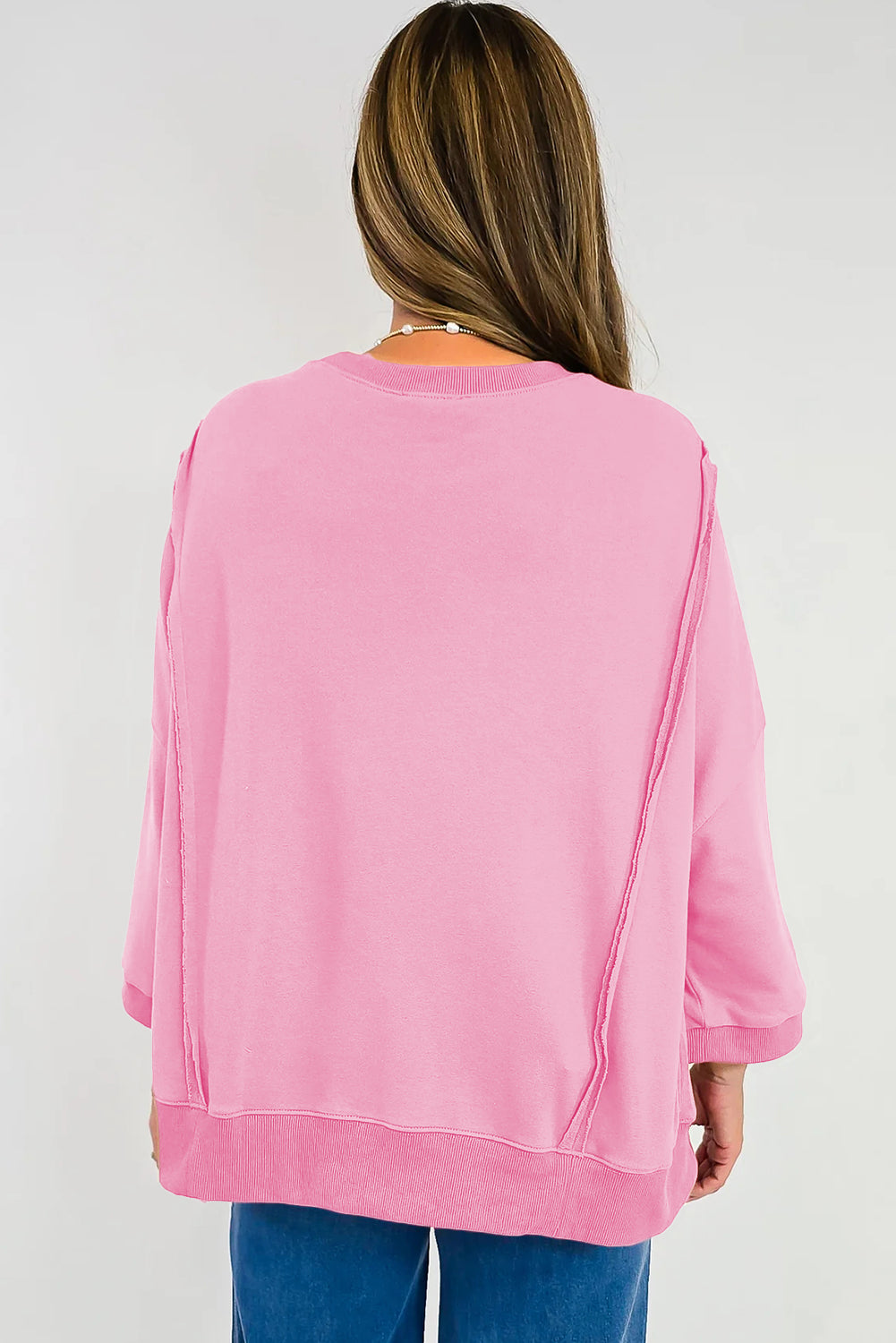 Pink Floral Bow Patched Exposed Seam Patchwork Slit Baggy Sweatshirt 🇺🇸