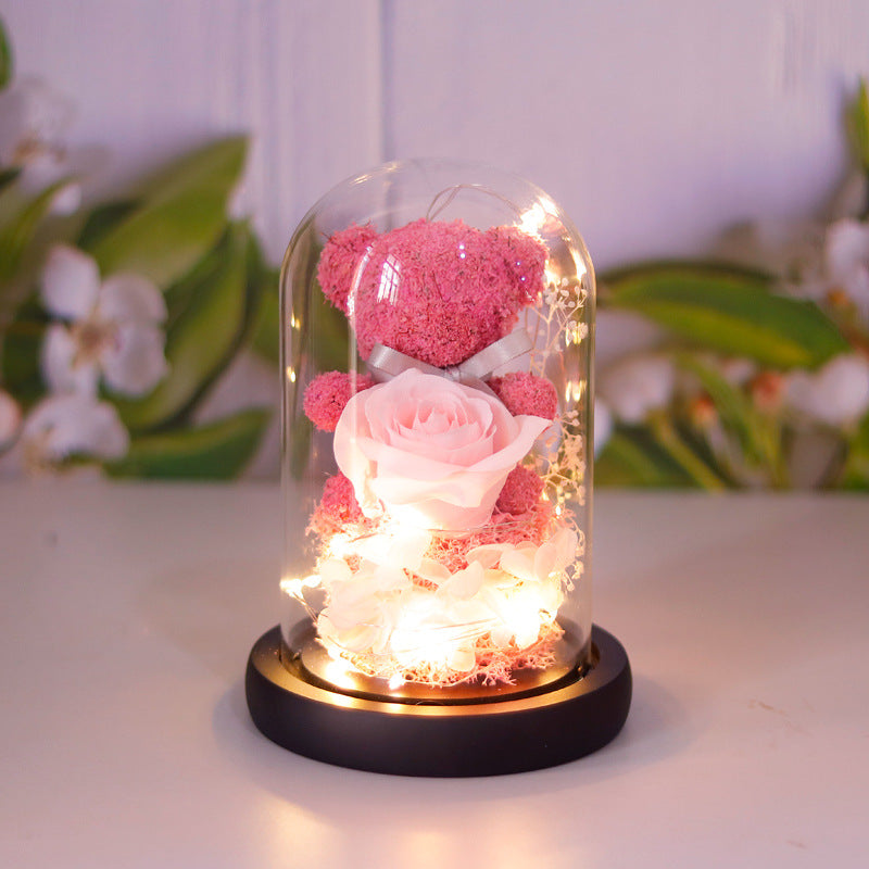 Eternal Preserved Rose Flower Gift Box Teddy Bear With Lights 🇨🇳