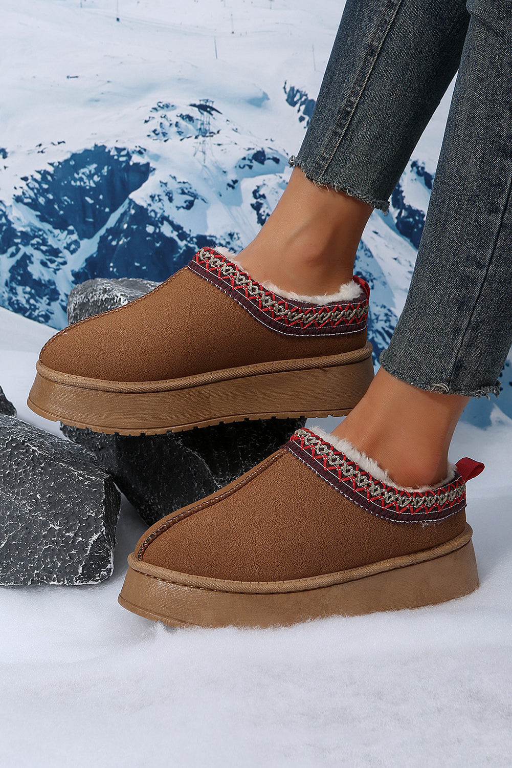 Chestnut Contrast Print Suede Plush Lined Snow Boots 🇺🇸