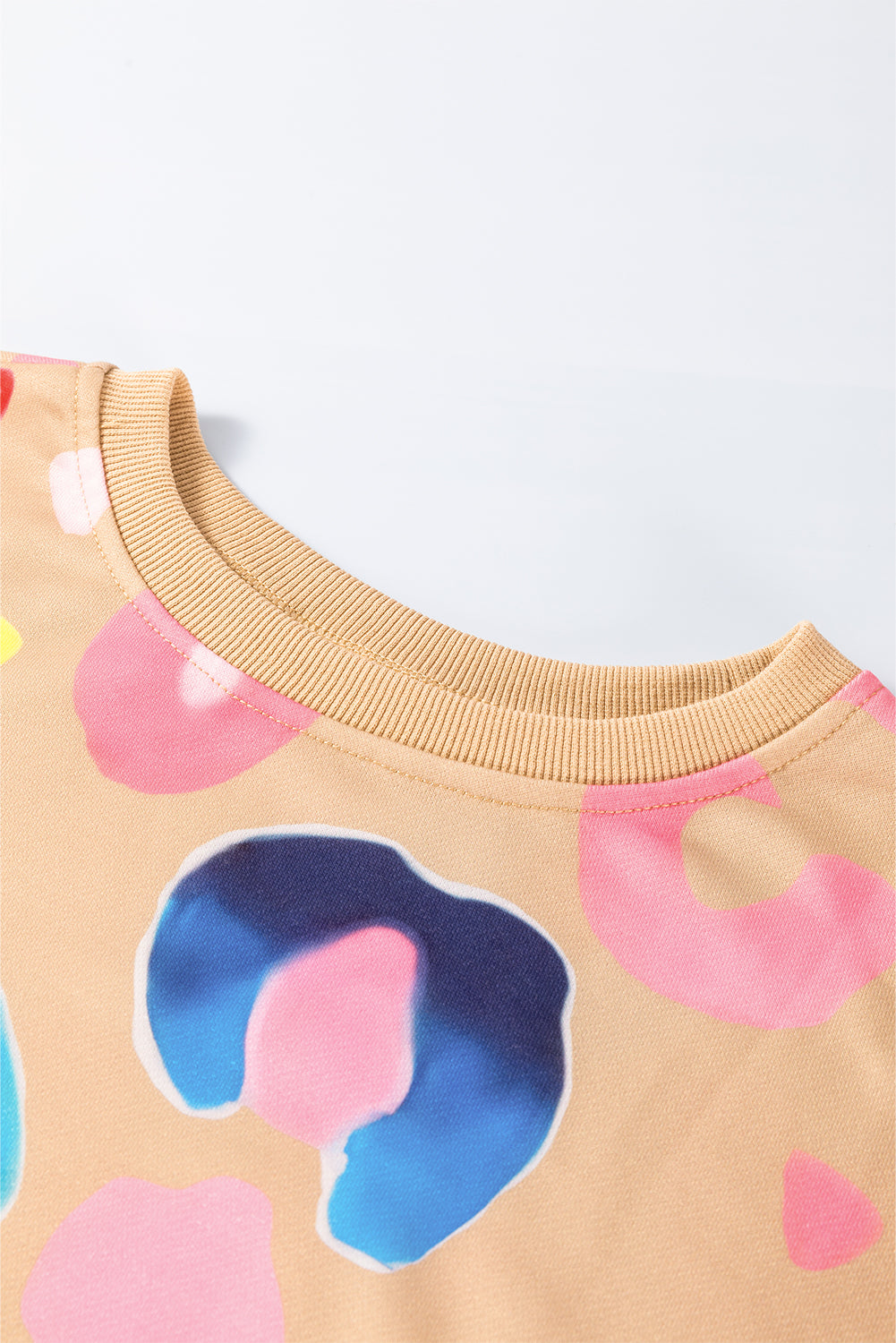 Khaki Multicolor Leopard Printed Drop Shoulder Pullover Sweatshirt 🇺🇸