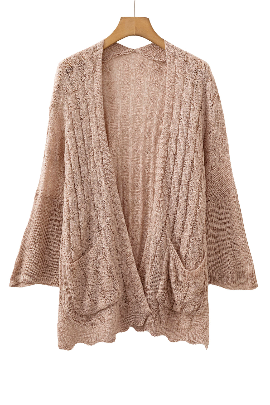 Old Rose Hollowed Pattern Knit Drop Shoulder Open Sweater Cardigan 🇺🇸