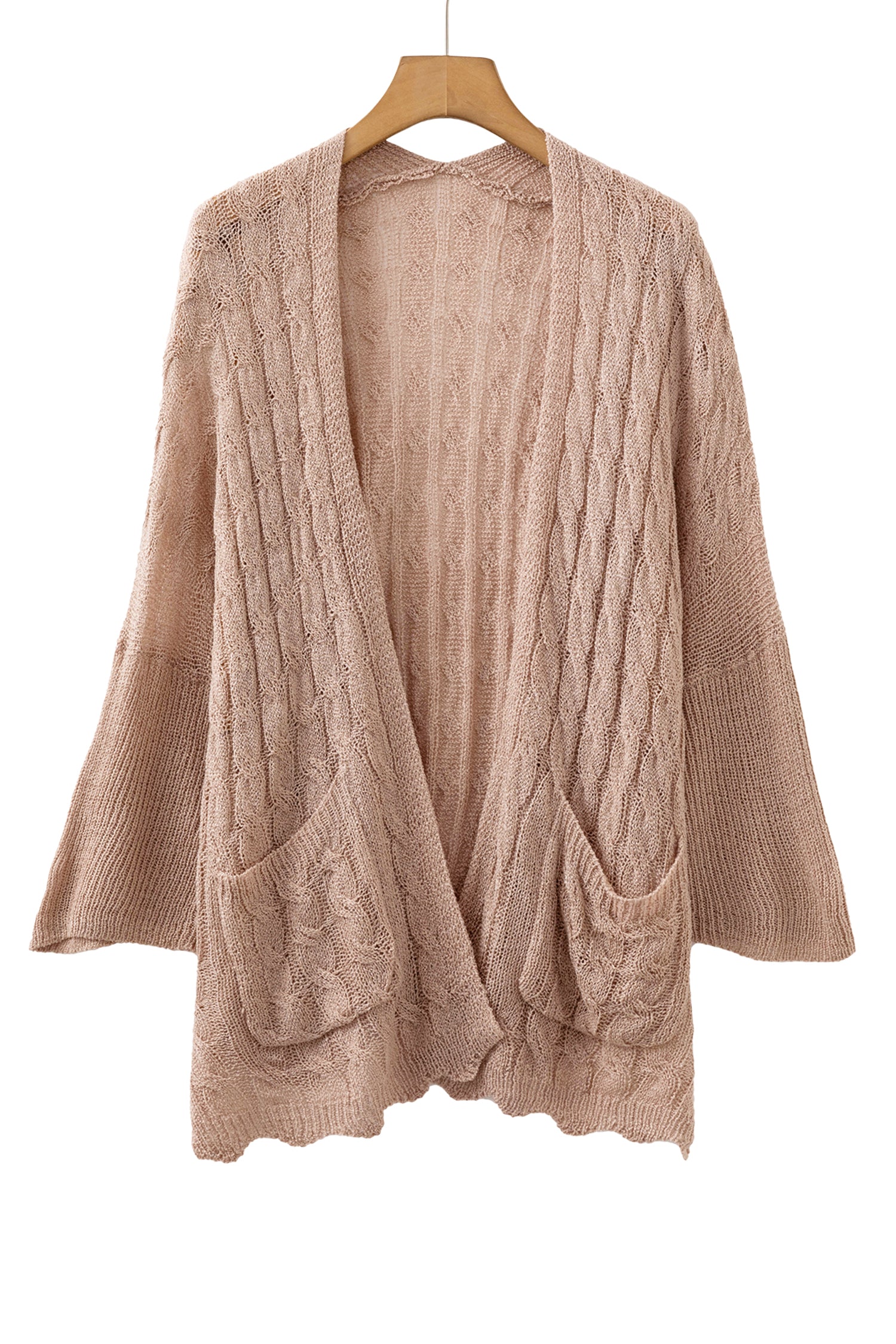 Old Rose Hollowed Pattern Knit Drop Shoulder Open Sweater Cardigan 🇺🇸