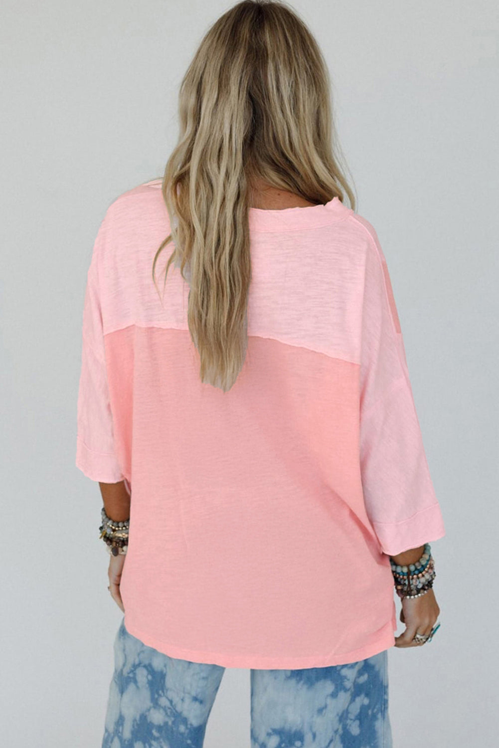 Pink Flower Patched Exposed Seam Bracelet Sleeve Oversized T Shirt 🇺🇲
