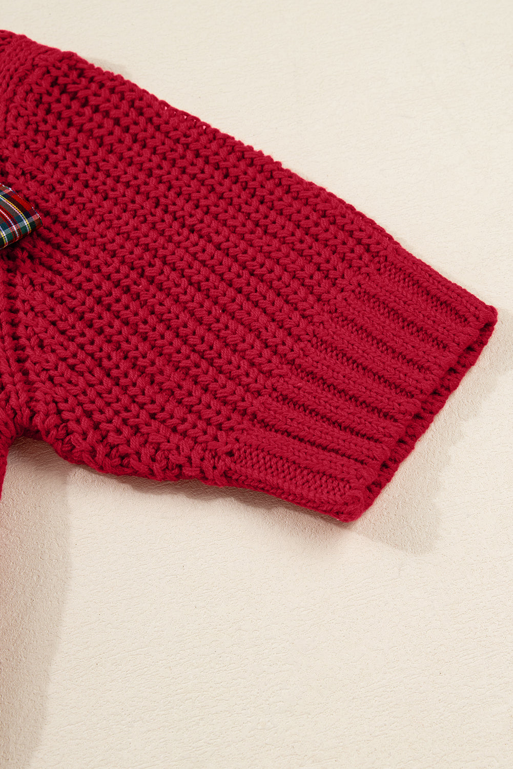 Fiery Red Plaid Lace up Detail Christmas Holiday Puff Short Sleeve Sweater 🇺🇸