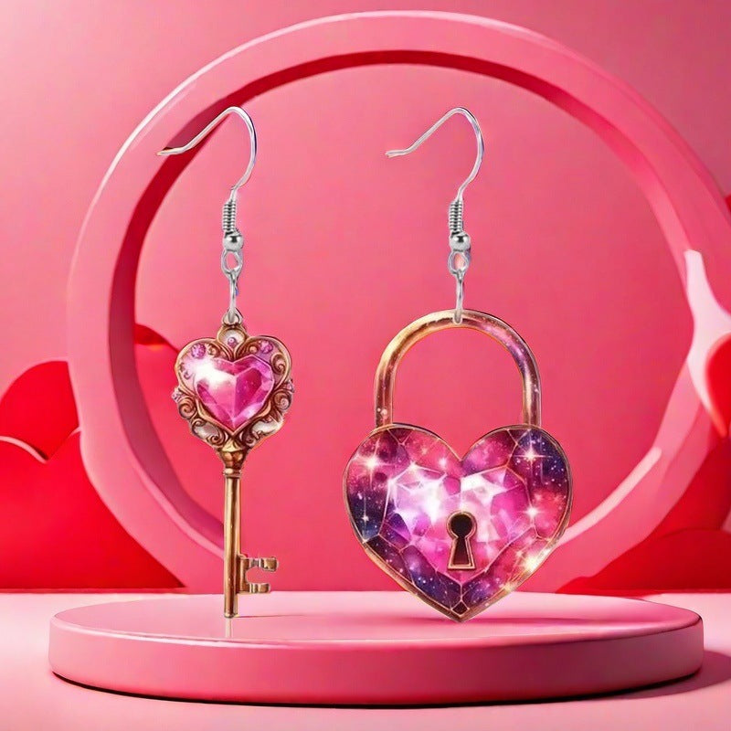 Romantic Key Heart Lock Acrylic Types A And B Earrings 🇨🇳