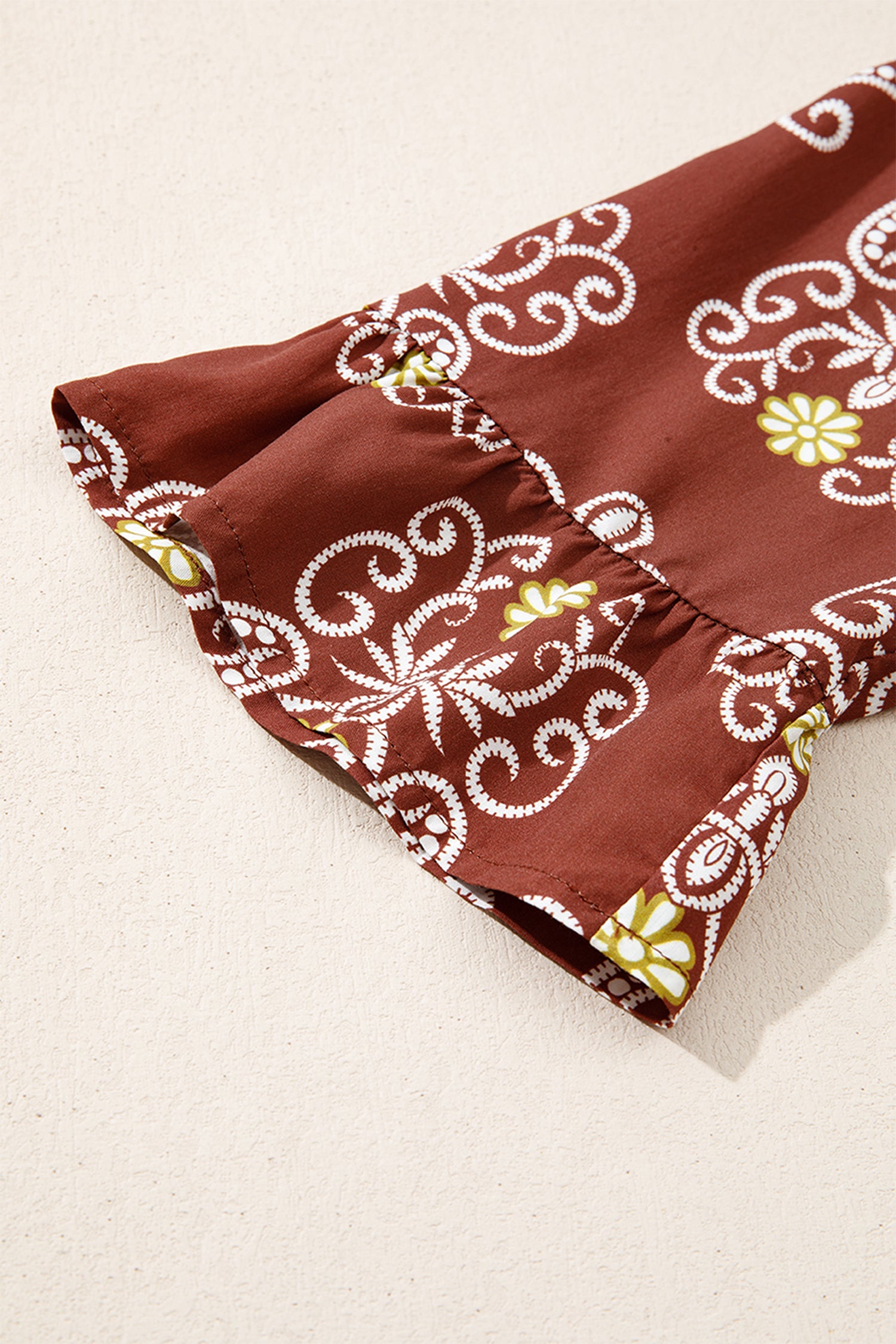 Brown Floral Print Belted Striped Trim Tiered Maxi Dress 🇺🇸