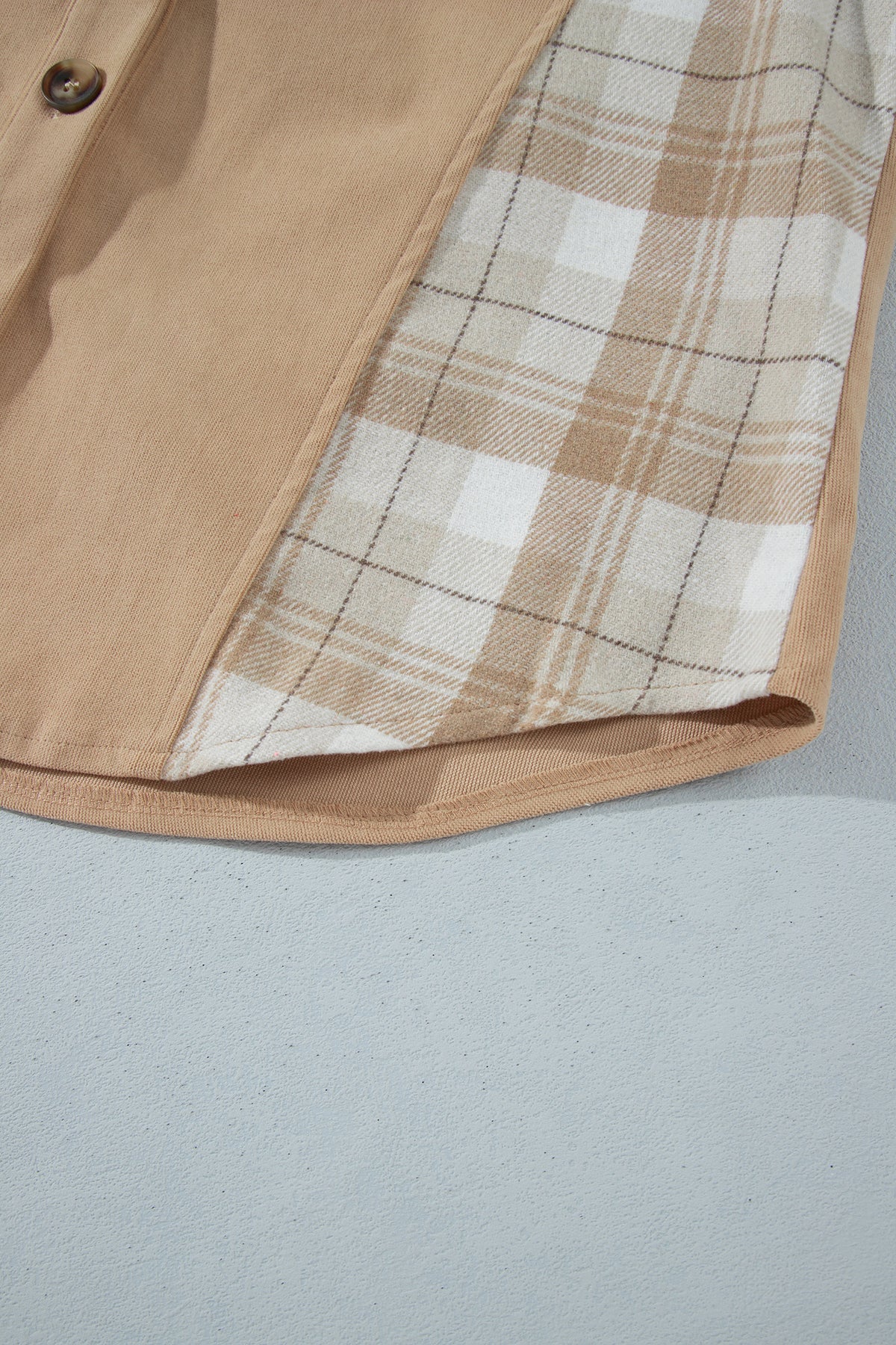 Light French Beige Plaid Colorblock Shirt Collar Shift Shacket 🇺🇸