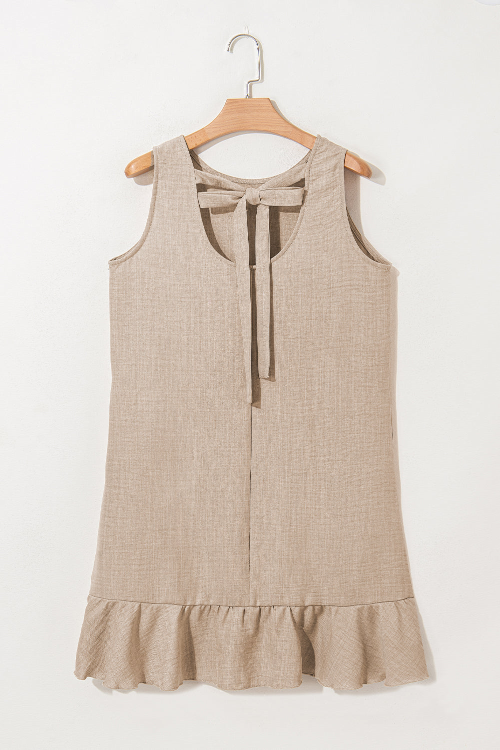 Smoke Gray Knot Scoop Back Ruffle Hem Sleeveless Mini Dress 🇨🇳