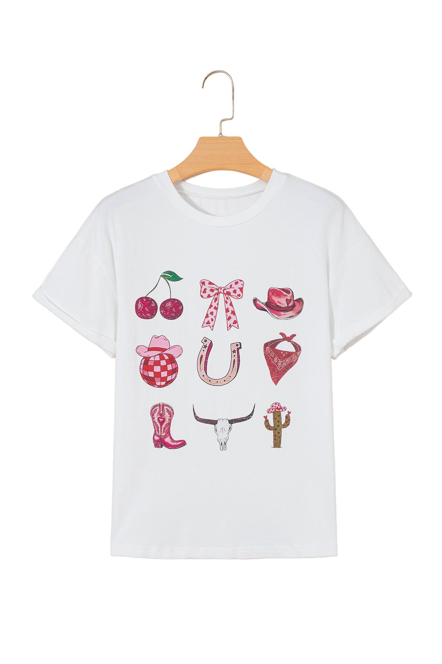White Coquette Cowgirl Elements Printed Relaxed Tee 🇺🇸