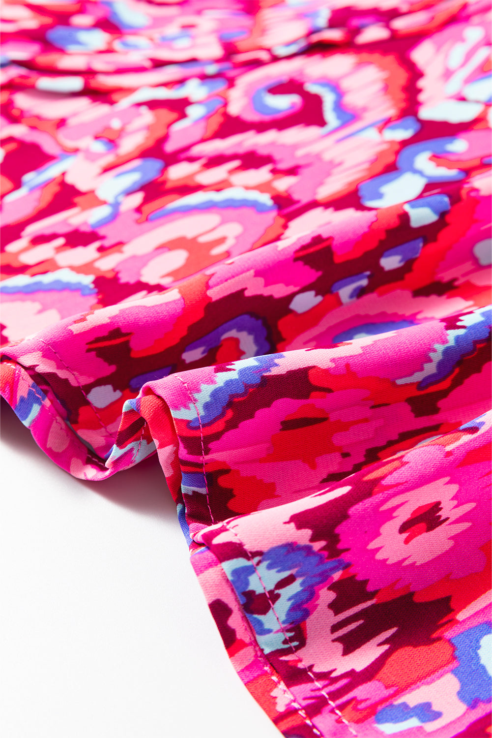 Pink Abstract Print V Neck Half Sleeve Loose Fit Tunic Blouse 🇨🇳