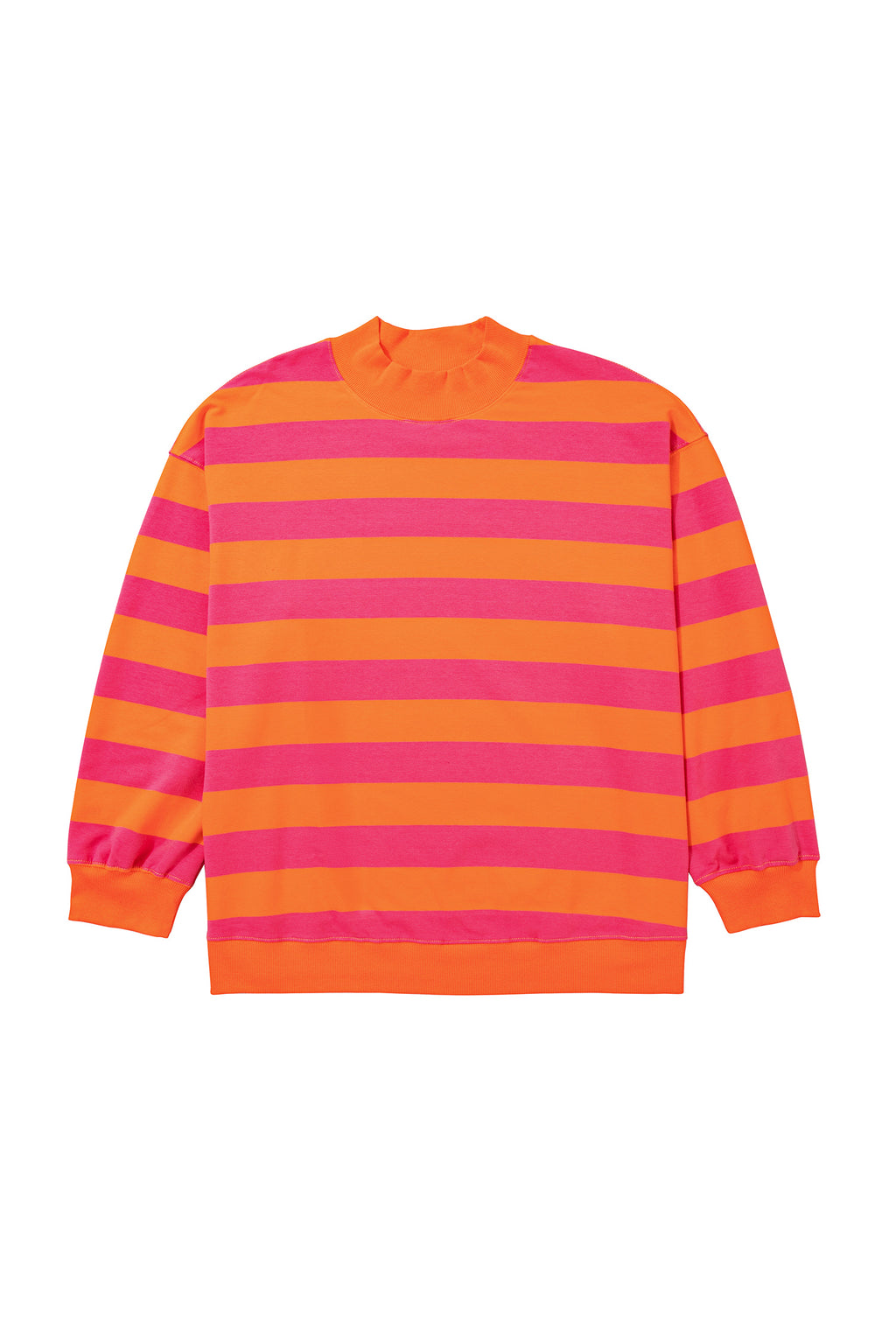 Orange Stripe Ribbed Trim Stand Neck Dropped Shoulder Plus Size Sweatshirt 🇺🇸