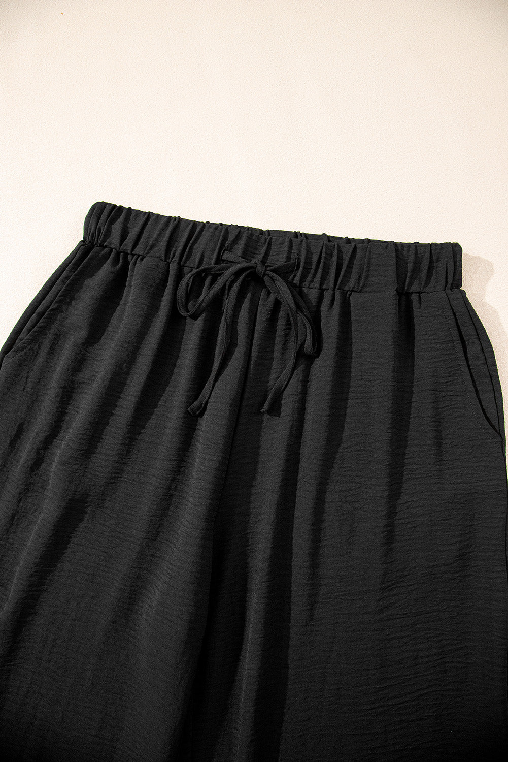 Black Buttoned Vest Drawstring Wide Leg Pants 2pcs Set 🇨🇳