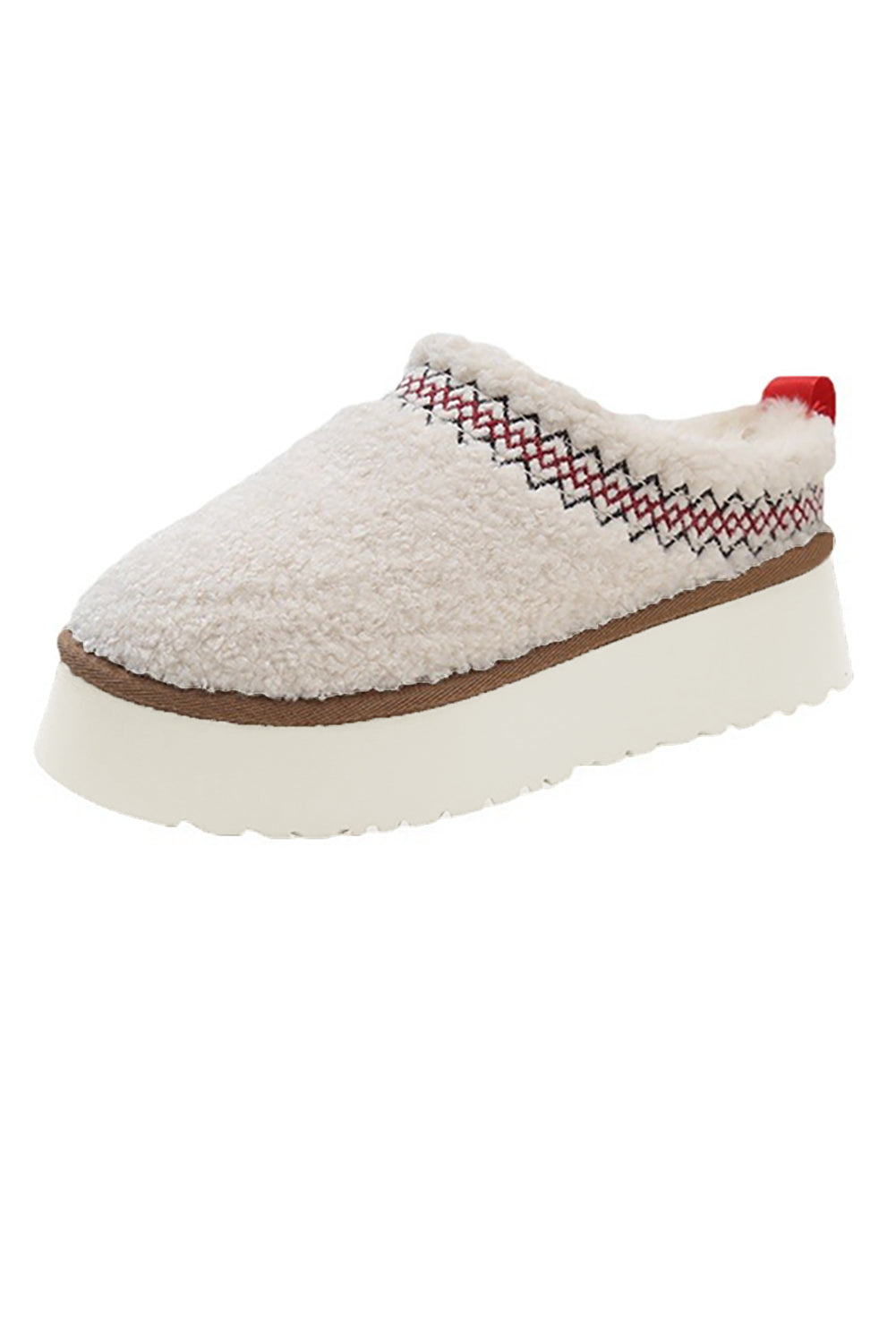 White Embroidered Sherpa Plush Thick Sole Winter Slippers 🇨🇳