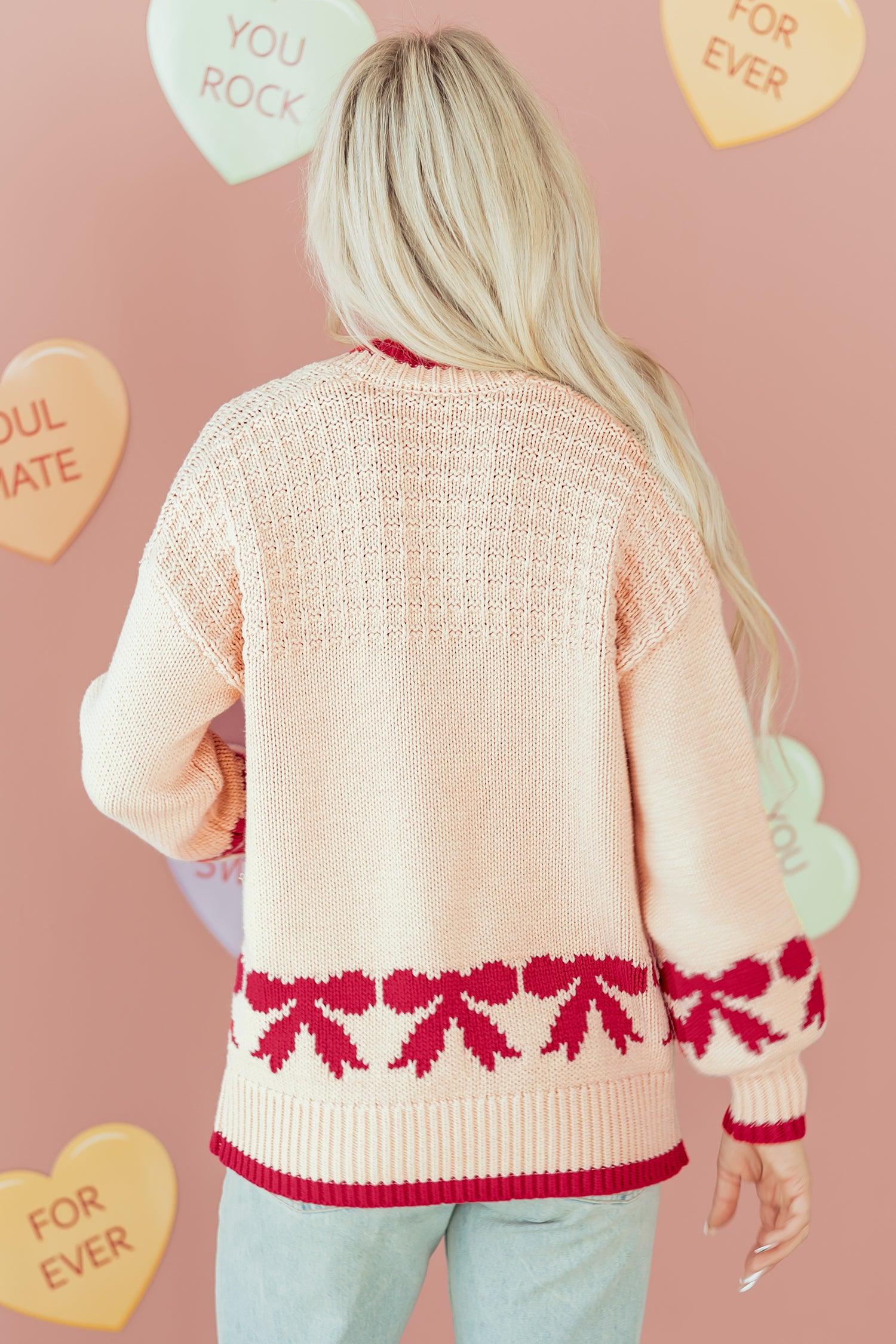 Apricot Bow Pattern Textured Open Front Baggy Cardigan 🇺🇸