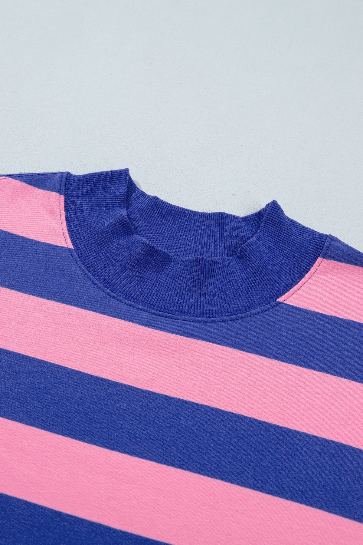 Blue Stripe Colorblock Mock Neck Relaxed Sweatshirt 🇺🇸