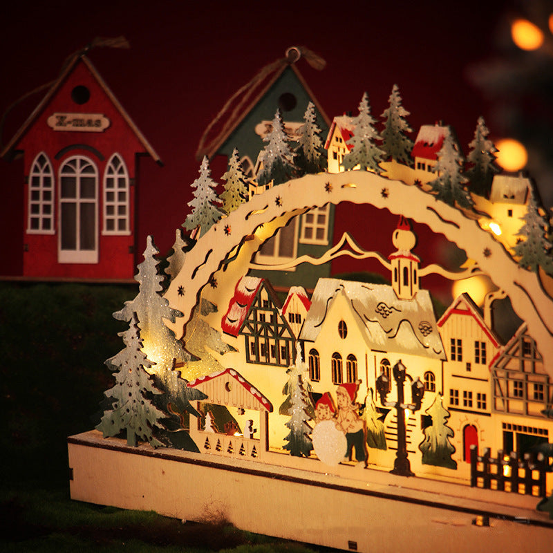 Wooden LED Luminous Christmas Village Shopping Mall Window Display Creative Gifts 🇨🇳