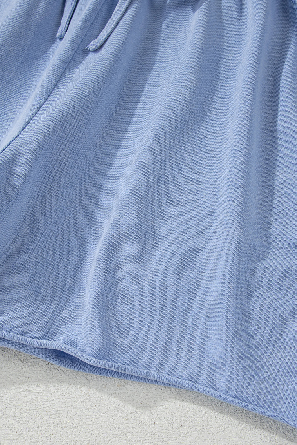 Sky Blue Mineral Washed Drawstring Elastic Waist Raw Cut Shorts 🇺🇸
