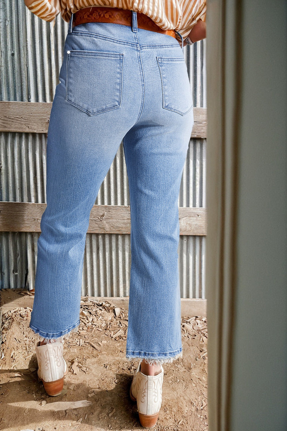 Beau Blue Mineral Wash Raw Hem High Waist Flared Jeans 🇨🇳