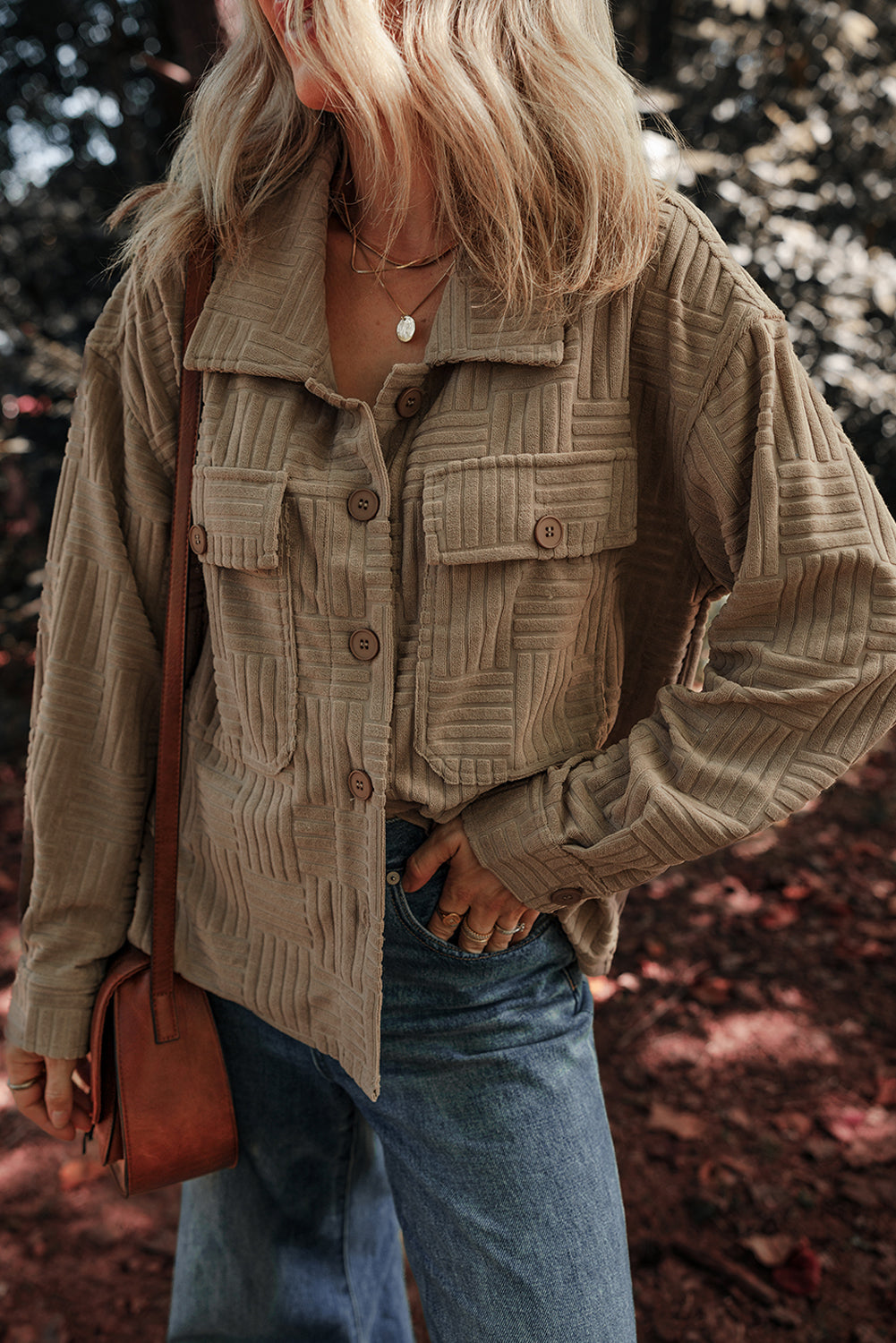 Dark Khaki Textured Chest Pocket Button-up Shacket 🇺🇸