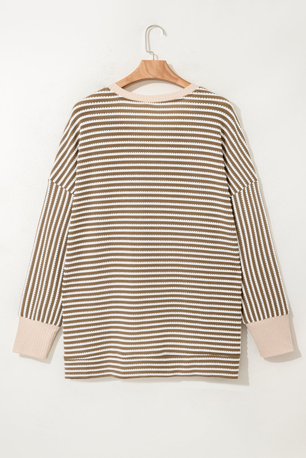 Khaki Stripe Textured Dolman Sleeve High Low Plus Size Top 🇺🇸