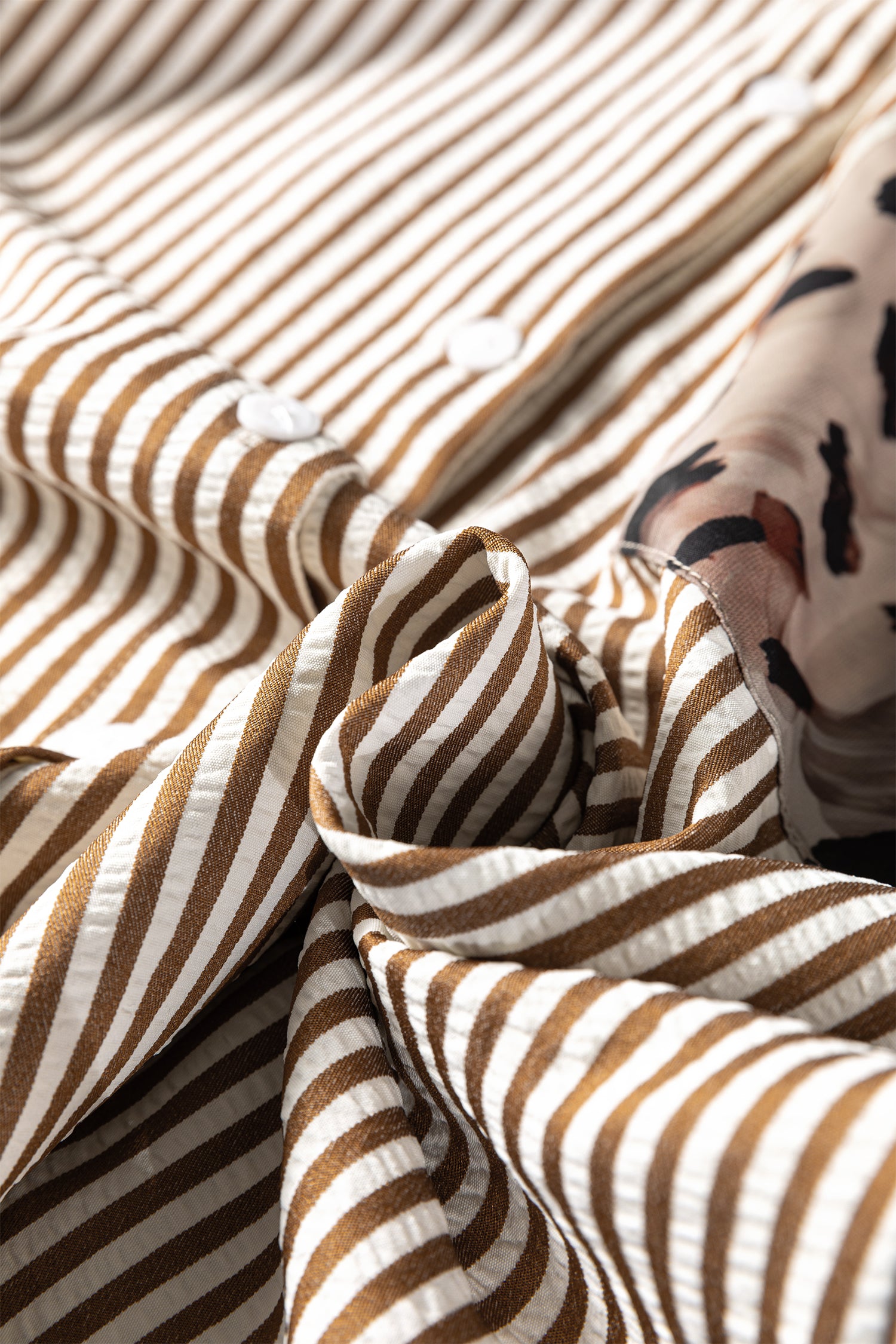 Brown Stripe Leopard Patched Collared Chest Pocket Cuffed Long Sleeve Plus Size Shirt 🇺🇸