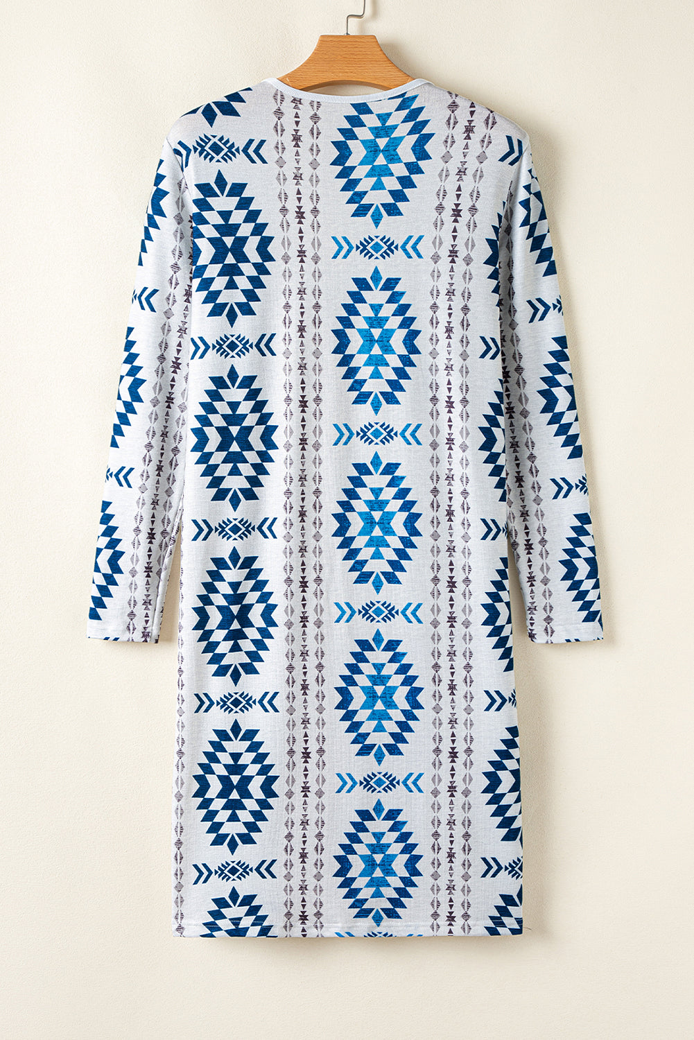Sky Blue Western Aztec Printed Open Front Long Cardigan 🇺🇲