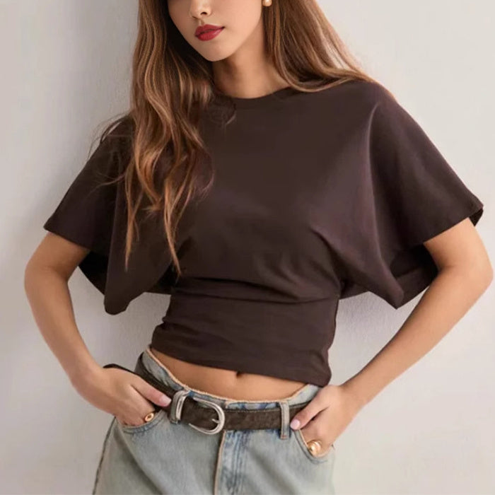 Summer Batwing Sleeve T-shirt Fashion Round Neck Pullover Short-sleeved Top 🇨🇳