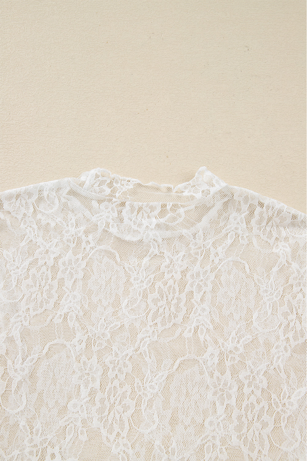 White Sheer Lace Mesh Mock Neck Slim Fit Long Sleeve Top 🇺🇸
