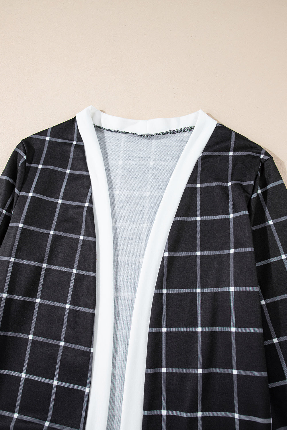 Black Plaid Colorblock Edge Open Cardigan with Pocket 🇨🇳