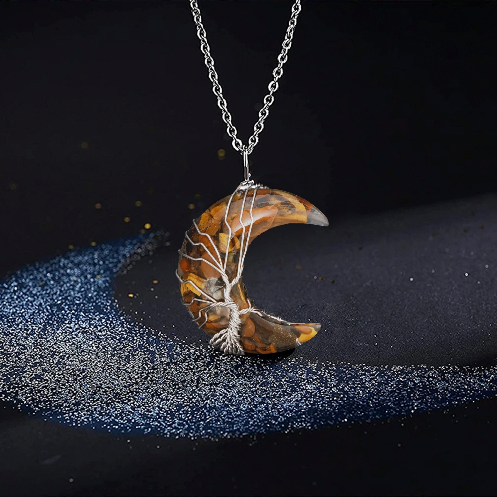 Winding Stone Lucky Tree Metal Copper Wire Crystal Necklace 🇨🇳