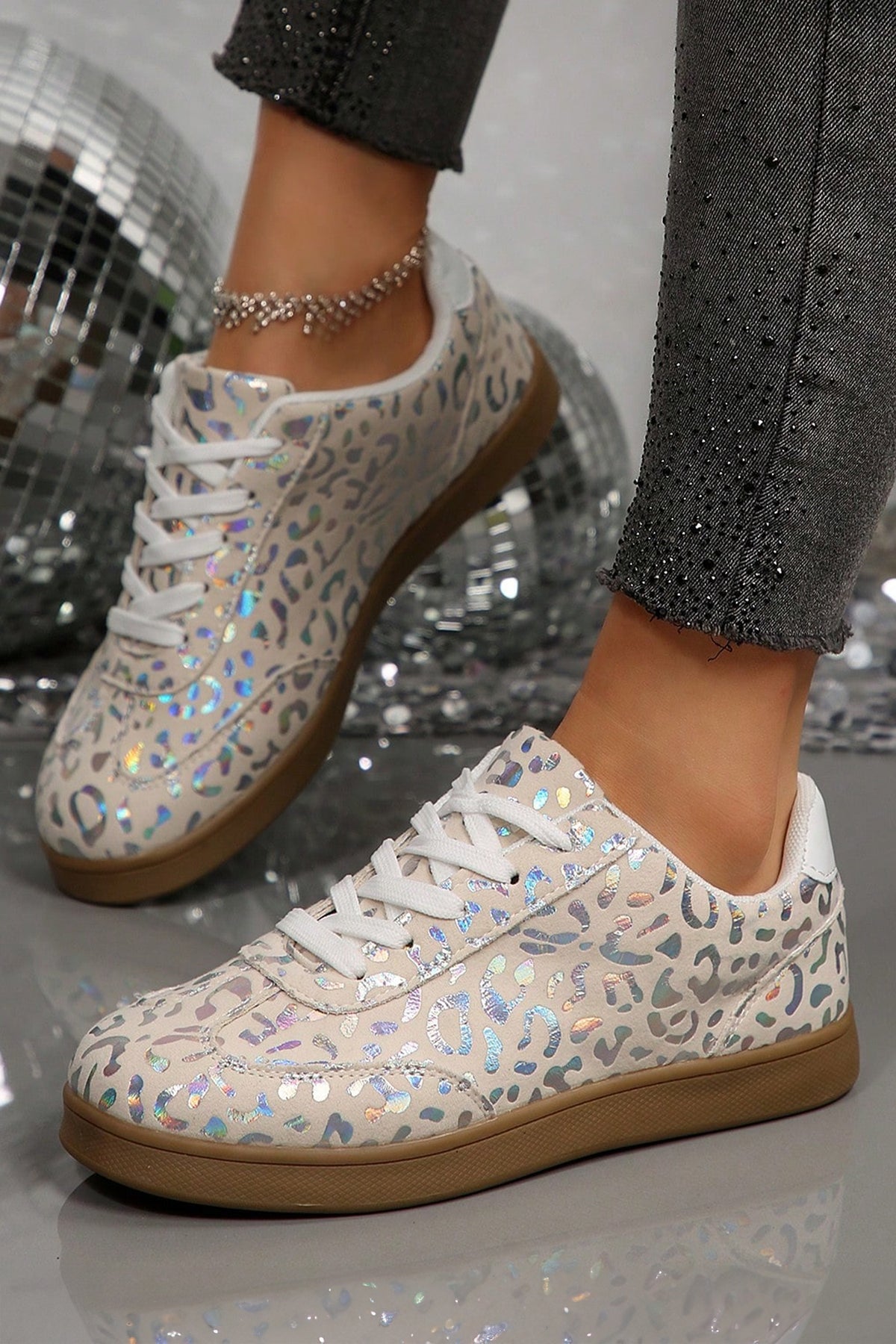 White Shiny Leopard Print Training Shoes 🇺🇸