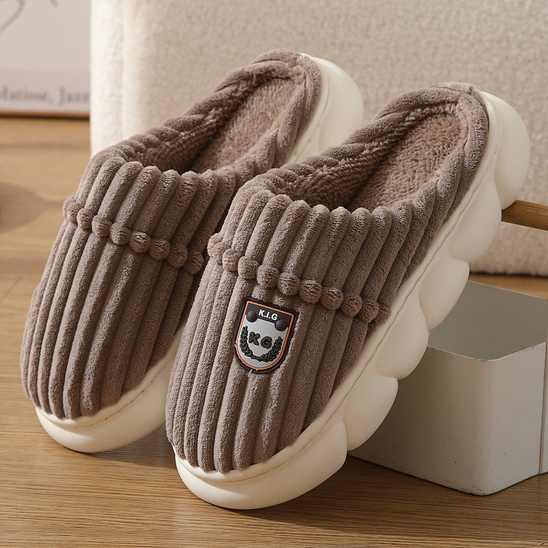 Winter Corduroy Slippers Home Bedroom Floor Plush Shoes Fashion Solid Color Non-slip Slippers For Women Men 🇨🇳