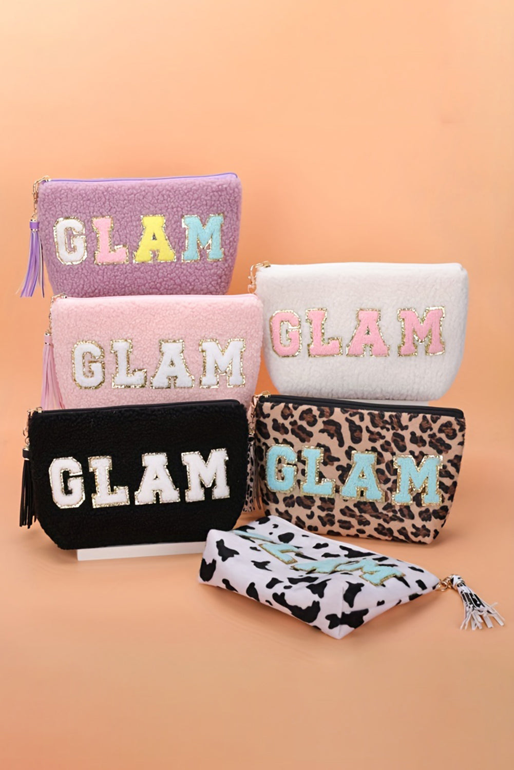 Phalaenopsis Sparkle Letter Pattern Tassel Zipper Makeup Bag 🇺🇲