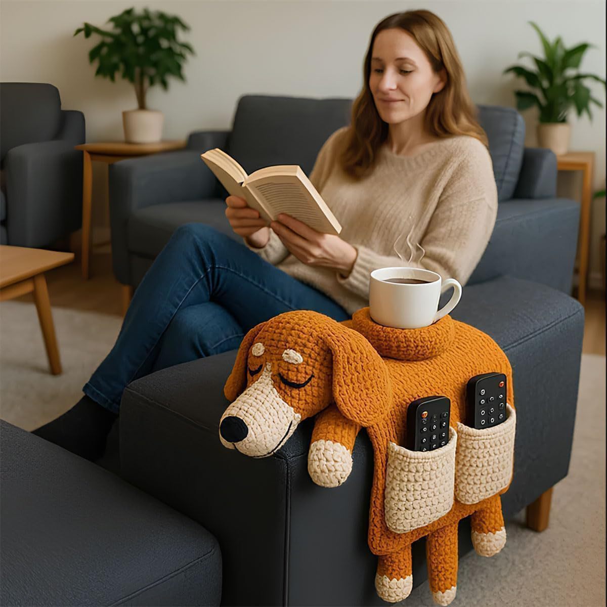 Sofa Organizer With Cup Holder Crochet Dog 🇨🇳