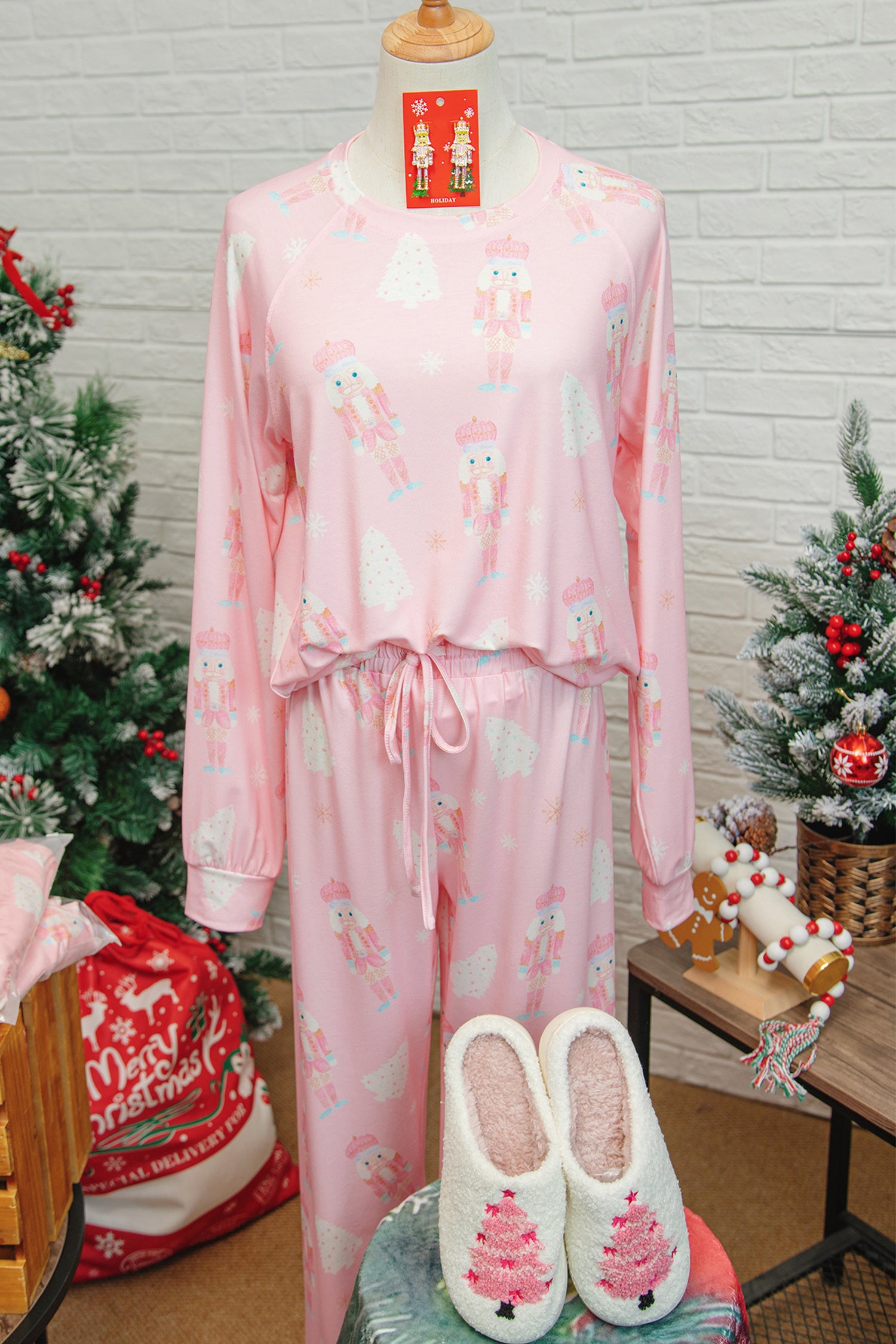 Pink Christmas Tree Nutcracker Print 2pcs Lounge Pant Set 🇺🇸