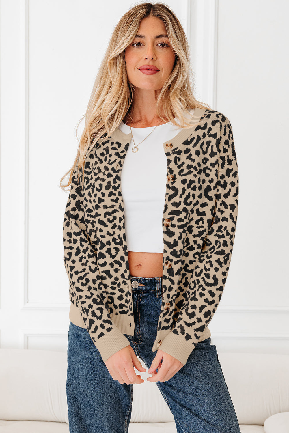 Black Leopard Drop Shoulder Chunky Knitted Cardigan Sweater 🇺🇸