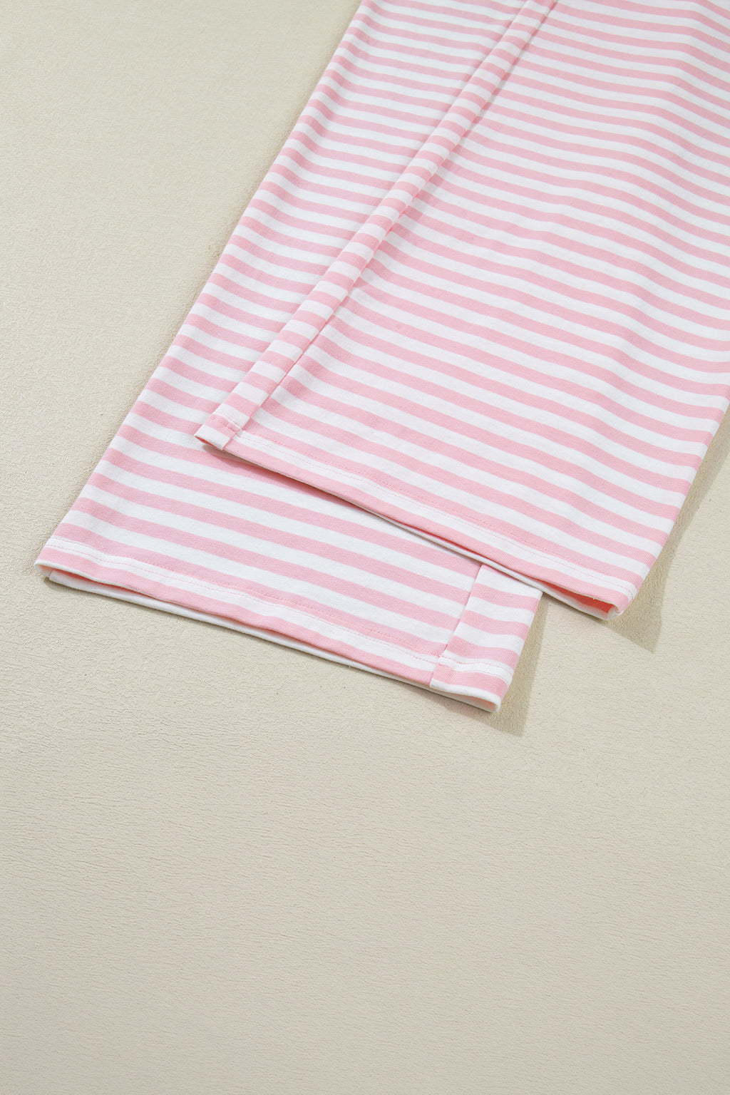 Pink Stripe Drop Shoulder Round Neck Top and Buttoned Straight Pants Two Piece Set 🇺🇸