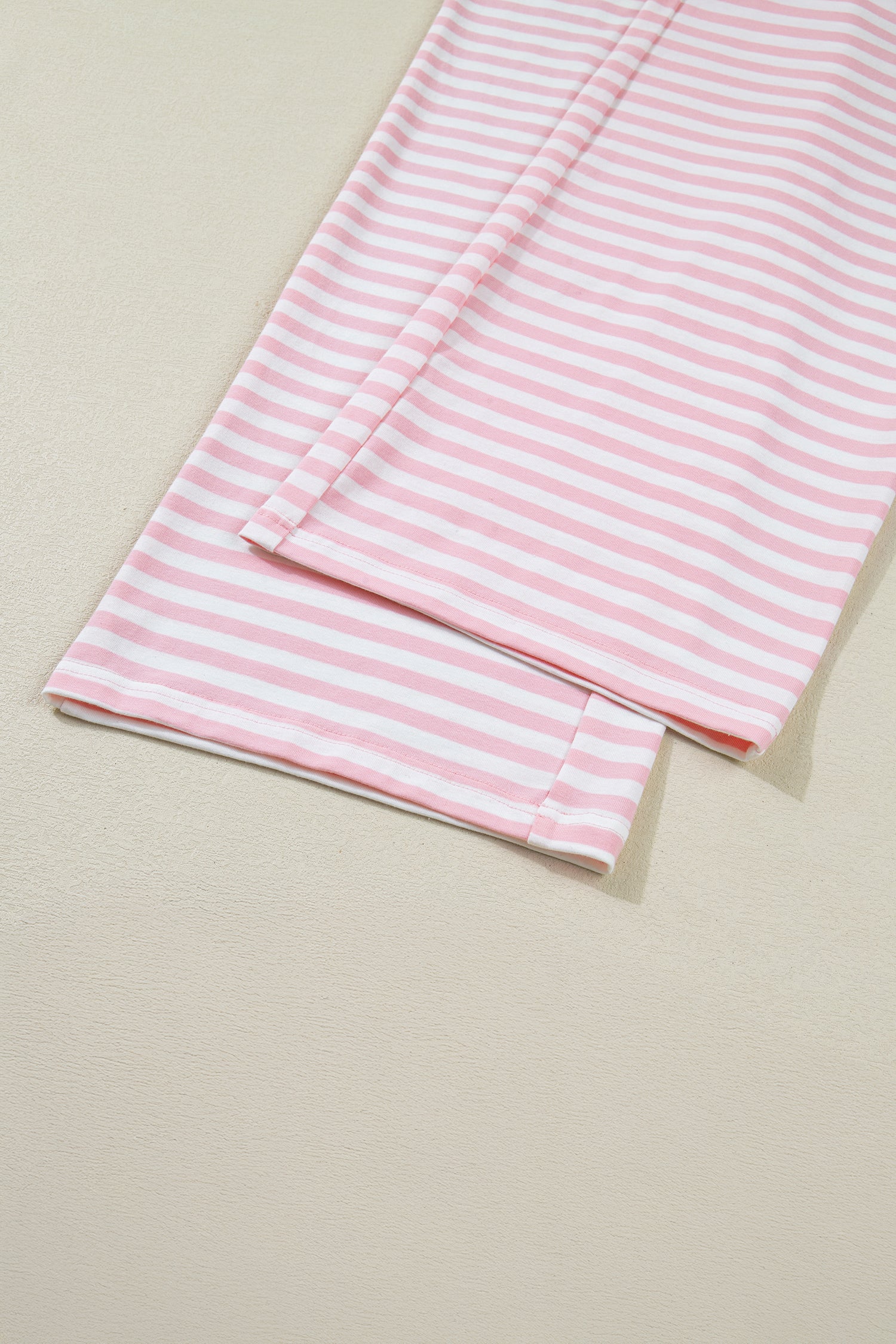 Pink Stripe Drop Shoulder Round Neck Top and Buttoned Straight Pants Two Piece Set 🇺🇸