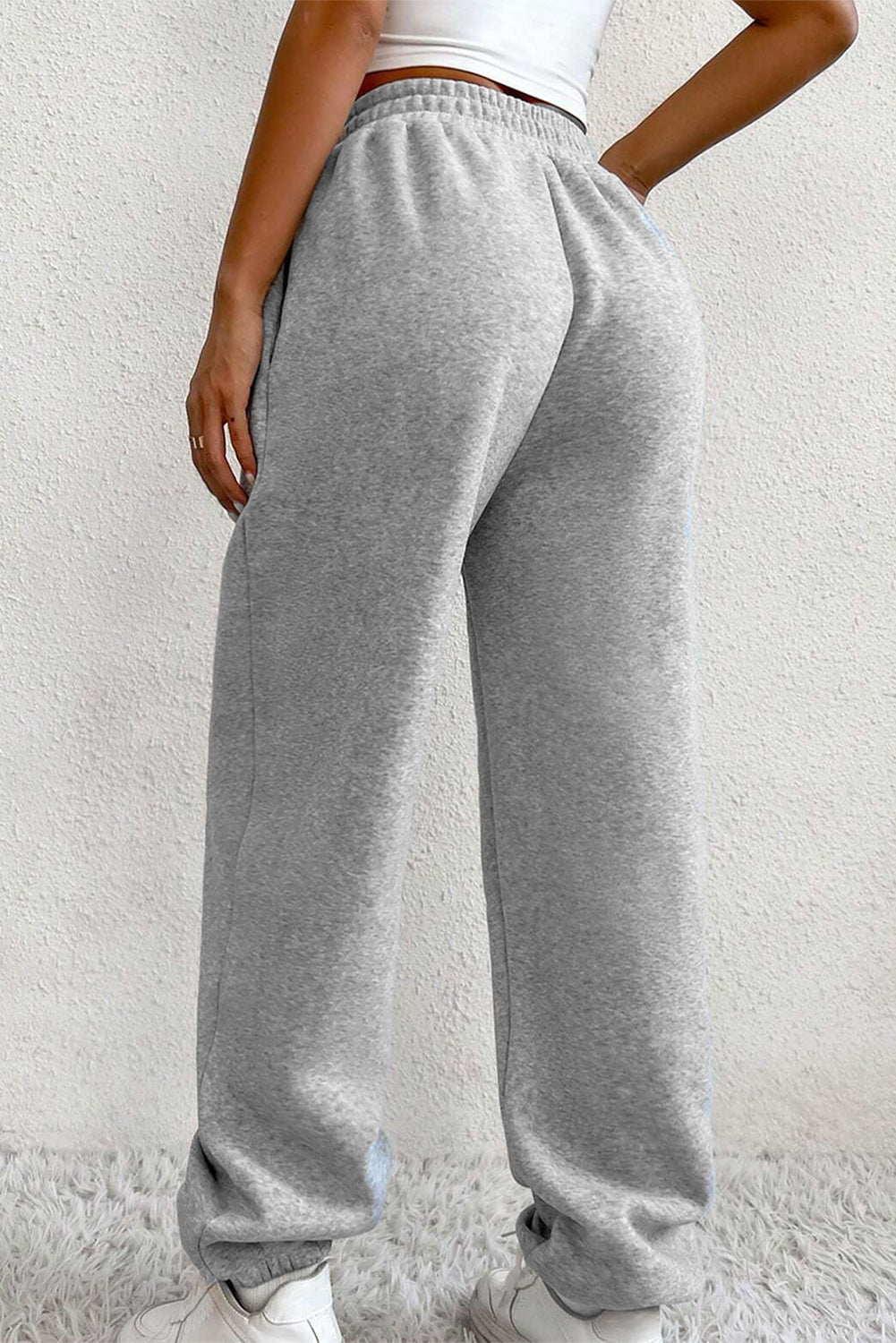 Light Grey Solid Color Crisscross Elastic Waist Sweatpants 🇺🇸
