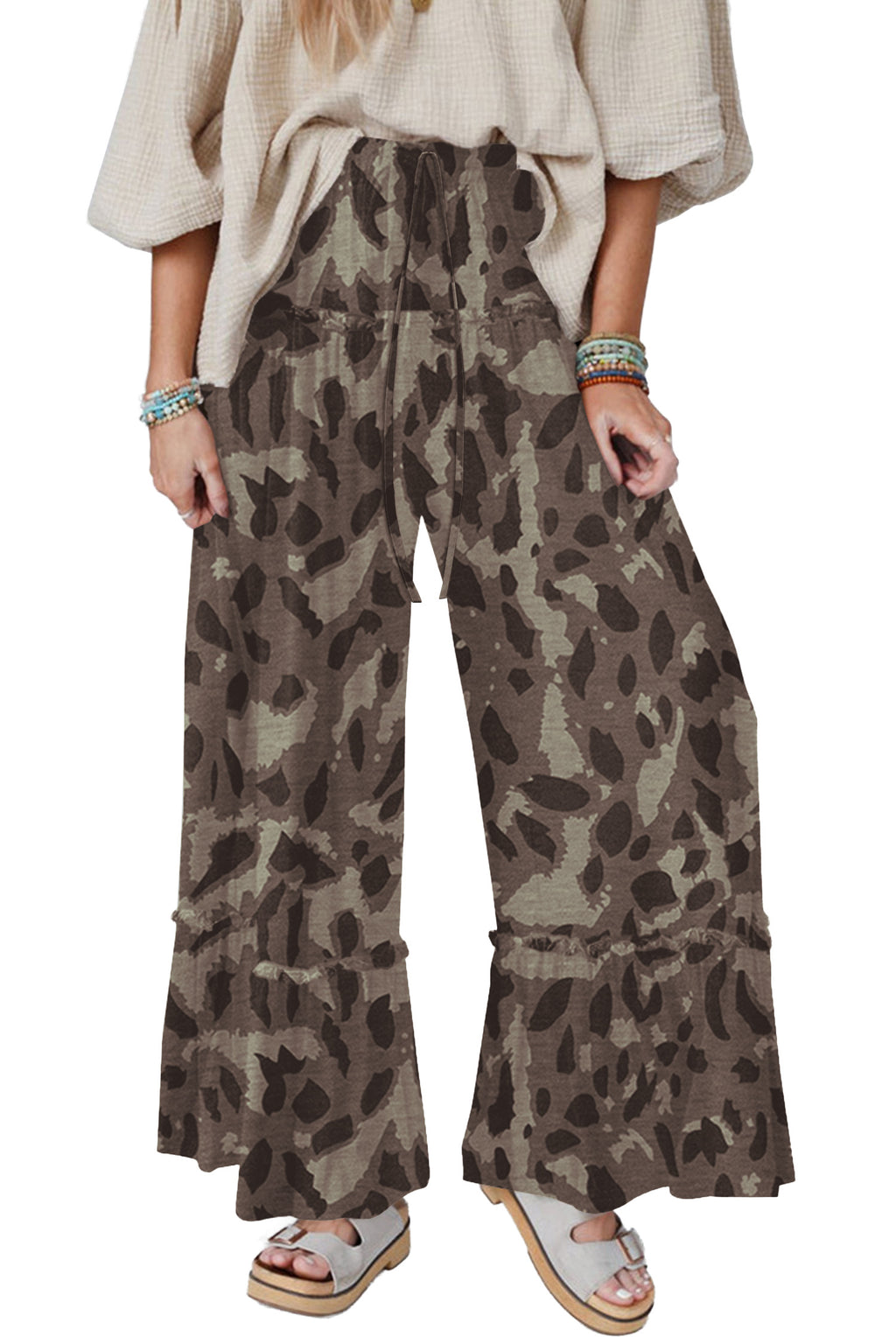 Brown Camo Print Wide Leg Casual Pants 🇺🇸