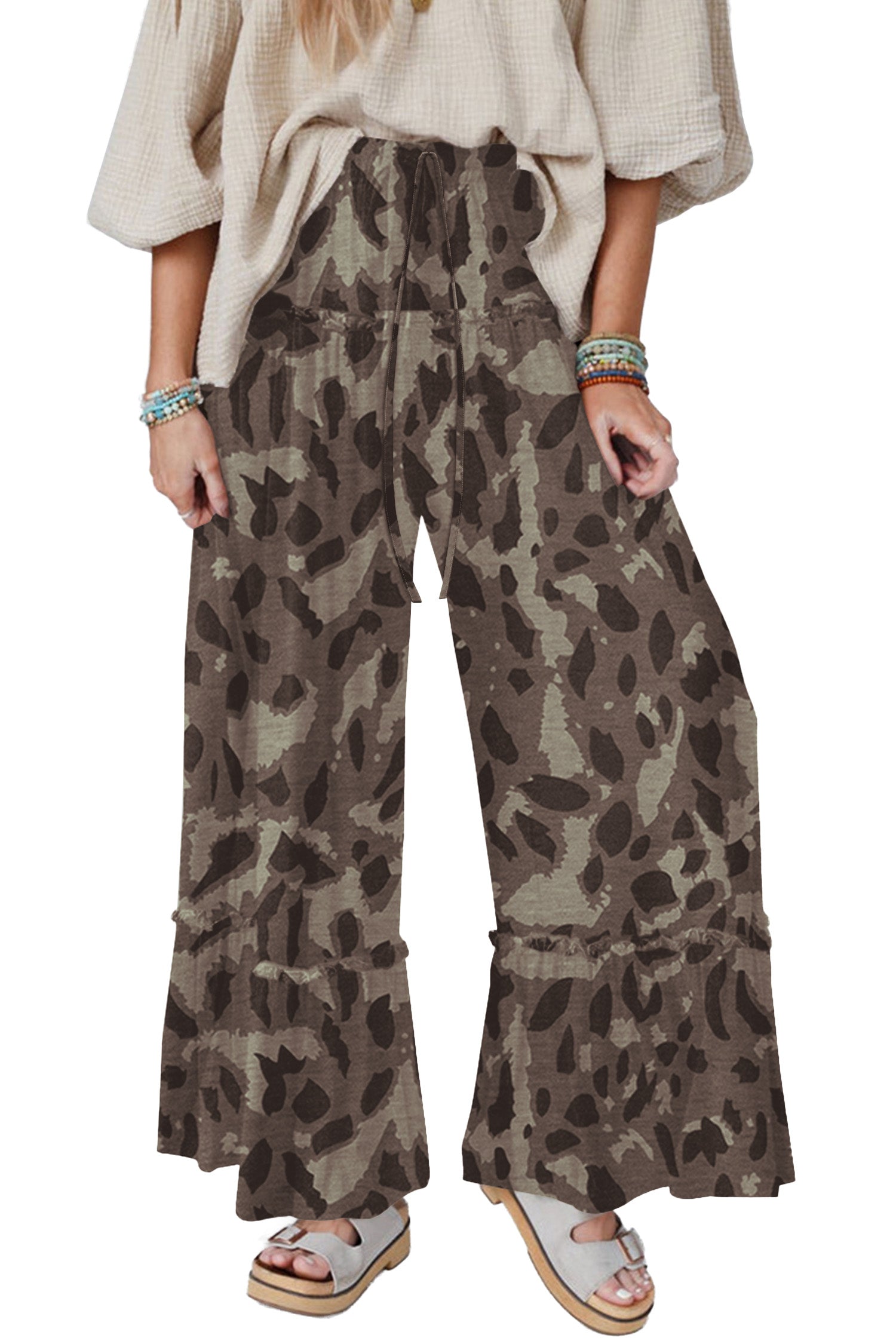 Brown Camo Print Wide Leg Casual Pants 🇺🇸